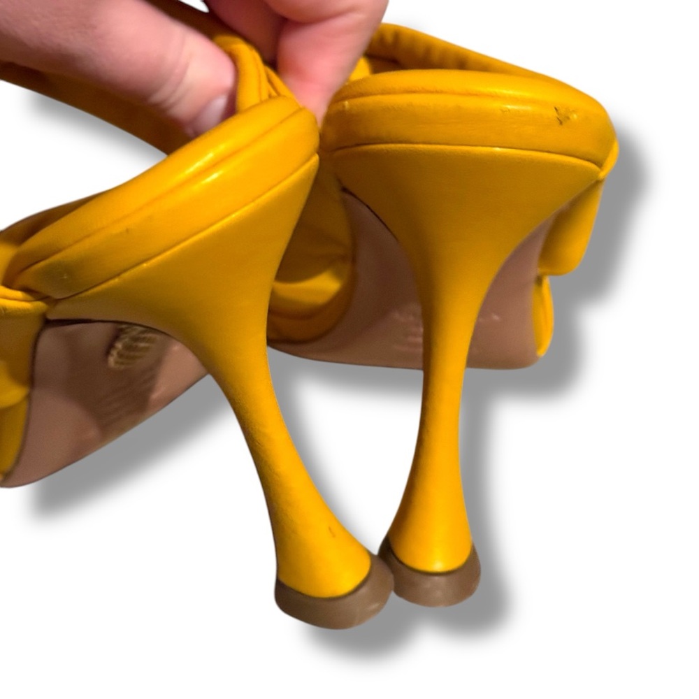 Aquazzura Twist Leather Slip On Mule Sandals Heels in Tuscan Sun Sz EU 37 / US 7 - Picture 7 of 11